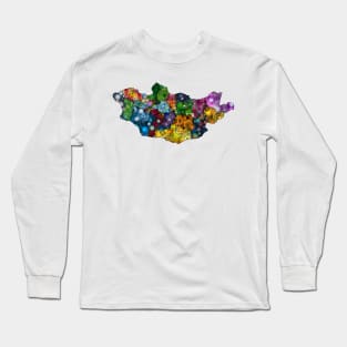 Spirograph Patterned Mongolia Provinces Map Long Sleeve T-Shirt